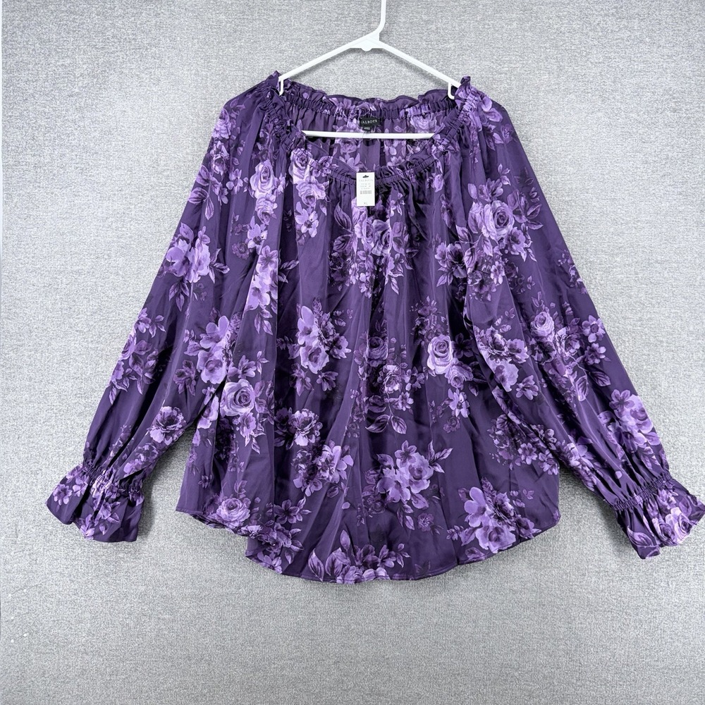 Talbots Blouse Top Women Size XL Purple Ruffled Floral Casual NEW